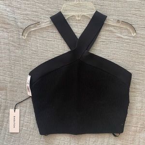 Aritzia Babaton sculpt knit crossover top black size Medium